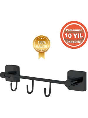 Çelik Banyo Paslanmaz Pirinç Mat Siyah Vizyon 3'lü Set Askılık