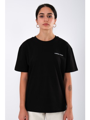 Coredra Anxiety Relaxed Fit Kadın T-Shirt - Siyah