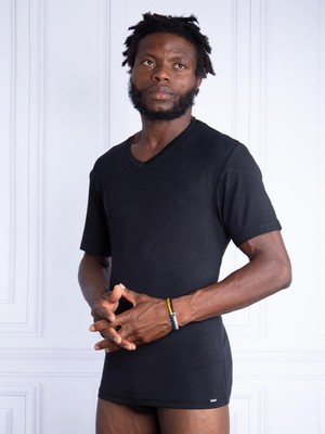 Tender Cotton 2 li V Yaka Kısa Kol Siyah T-Shirt 9671