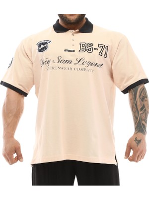 Polo Yaka Oversize Bej Tişört Big Sam 2837