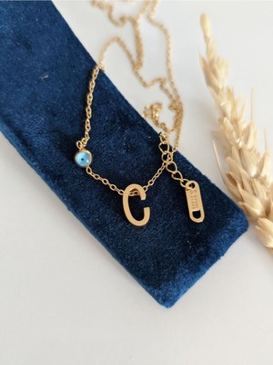 Gold Çelik Kararmaz C Harfi Kolye