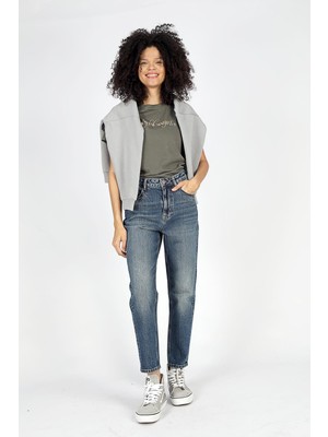 Lee Cooper Marlyn Yüksek Bel Rahat Kesim Daralan Paça Mavi Kadın Jean Pantolon