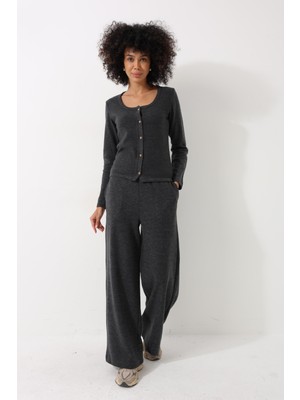 Amida Antrasit Yüksek Bel Selanik Kumaş Yumuşak Kadın Bol Paça Pantolon - 2439