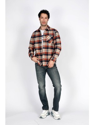 Lee Cooper Cruz Erkek Dokuma Uzun Kol Gömlek Kiremit-Ekru