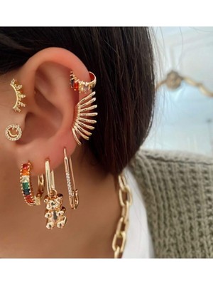 Su Perisi Takı Bijuteri Mini Gold Baget Zirkon Taşlı Halka Earcuff  Kıkırdak Küpe