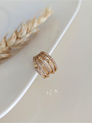 Su Perisi Takı Bijuteri Kadın Gold Zirkon Taşlı Halka Bijuteri Kıkırdak Küpe