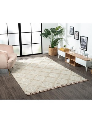 Karmen Halı Loop LP005A Bej Halı Dekoratif Sisal Bukle Tozsuz Antialerjik Modern Salon Halısı Koridor Iskandinav