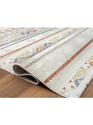 Karmen Halı Lotus 8565 Gri Halı Renkli Kilim Desenli Modern Ince Akrilik Tozuaz Salon Halısı Yatak Odası Koridor