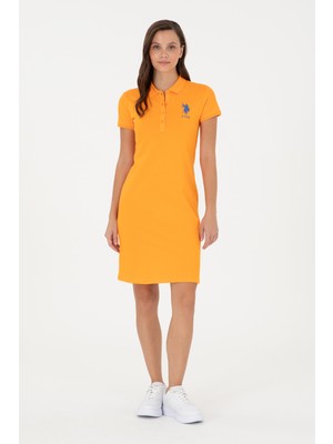 U.S. Polo Assn. Kadın Turuncu Polo Yaka Mini Boy Örme Elbise 50280064-VR051