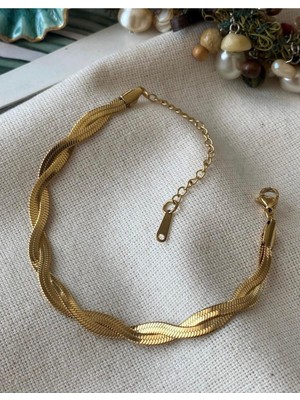 Su Perisi Takı Bijuteri Çelik Gold Ikili Italyan Zincir Sarmal Bileklik