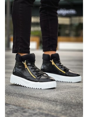 BOA SNR-512 Boa Kalın Yüksek Taban Çift Fermuarlı Siyah Erkek Spor Bot