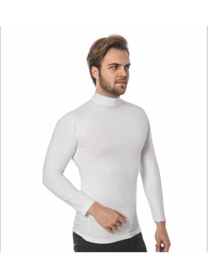 Erkek Uzunkol Balıkçı Yaka Beyaz Yumuşak Penye