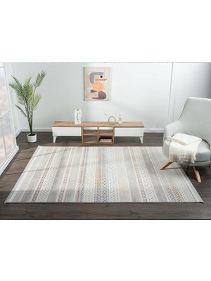 Karmen Halı Lotus 8571 Gri Renkli Kilim Desenli Modern Ince Akrilik Tozuaz Salon Oturma Odası Halısı