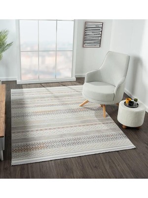 Karmen Halı Lotus 8571 Gri Renkli Kilim Desenli Modern Ince Akrilik Tozuaz Salon Oturma Odası Halısı