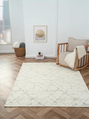 Karmen Halı Lenda LD004A Gri Kilim Antrasit Detaylı Ince  Kaymaz Taban Makinada Yıkanabilir Halı