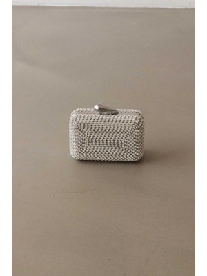 Emnora Brightness Taşlı Clutch Çanta Parlak Taşlı Gümüş