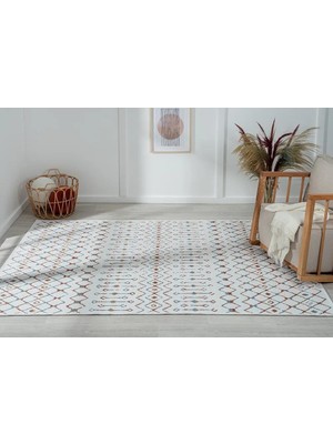 Karmen Halı Lenda LD002A Gri Kilim Renkli Detaylı Ince  Kaymaz Taban Makinada Yıkanabilir Salon Halı