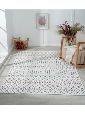 Karmen Halı Lenda LD002A Gri Kilim Renkli Detaylı Ince  Kaymaz Taban Makinada Yıkanabilir Salon Halı