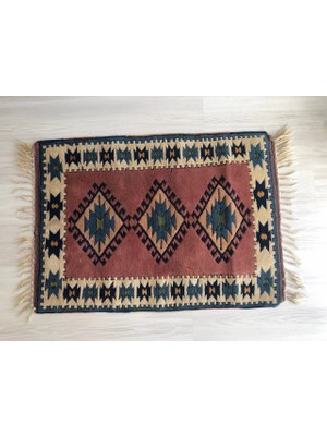 DesignEv Küçük Boy Geometrik Desenli Dekoratif El Dokuma Kilim 84x113 cm