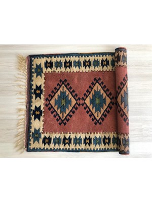 DesignEv Küçük Boy Geometrik Desenli Dekoratif El Dokuma Kilim 84x113 cm