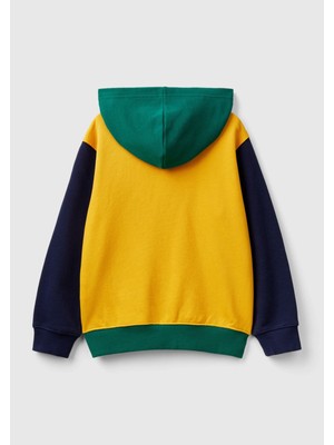 United Colors Of Benetton Benetton Erkek Çocuk Sarı Mix Önü Logo Işlemeli Fermuarlı ve Kapüşonlu Sweatshirt