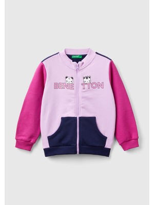 United Colors Of Benetton Benetton Kız Çocukmix Önü Logo Baskılı Normal Kesim Fermuarlı Cepli Sweatshirt