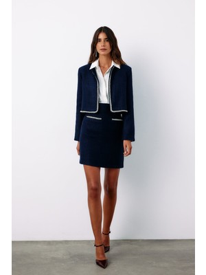 Aksesuar Detaylı Tüvit Etek - Lacivert