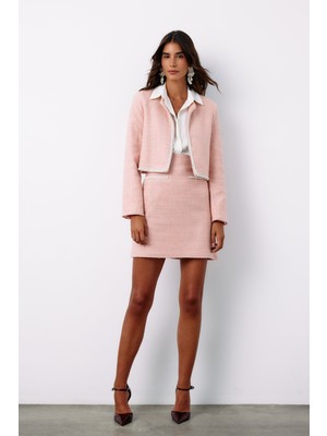 Sateen Aksesuar Detaylı Tüvit Etek - Pudra