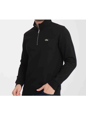 Lacoste Basıc Siyah Regular Fit Yarım Fermuar Sweatshırt