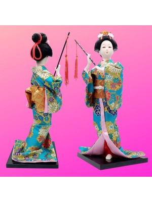 Dünyadan Hediyeler Japon Kimonolu Geyşa Bebek Kabuki Biblo 30 cm No.6