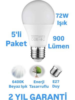 9W LED Ampul Beyaz Işık E27 Duy 900 Lümen LED Lamba