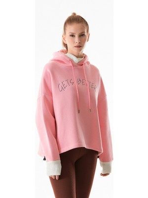 Yazı Nakışlı Triko Detaylı Beli Stoperli Sweatshirt