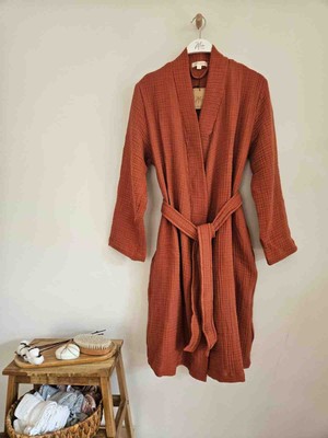 Mia Mina Home & Baby 4 Kat Müslin %100 Pamuk Kimono Model Bornoz/Sabahlık Kiremit Renk