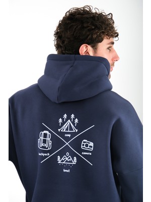 Camp Life Oversize Fit Hoodie Erkek - Lacivert