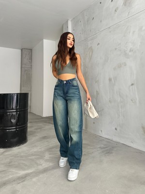 Bikelife Kadın Bol Kesim Rahat Baggy Jean Pantolon Siyah Denim 2024 Sezonu