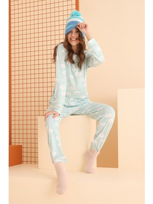 Nbb Yeşil  Cloud Pattern Pijama Takımı