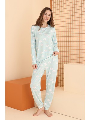 Nbb Yeşil  Cloud Pattern Pijama Takımı