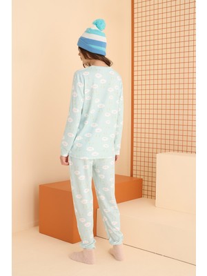 Nbb Yeşil  Cloud Pattern Pijama Takımı