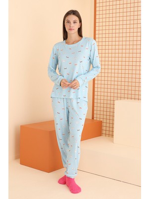 Nbb Mavi Cat Shaped Pijama Takımı