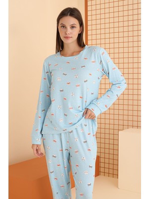 Nbb Mavi Cat Shaped Pijama Takımı