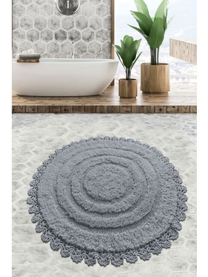 Chilai Home Regnum Cotton Gri Çap 100x100 cm Pamuklu Yıkanabilir Banyo Halısı