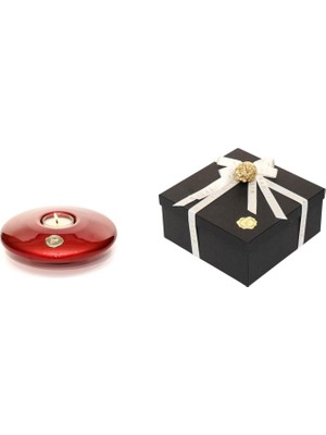 Missi Kırmızı Golden Glow Cam Mumluk ve Tealight Seti (Dekoratif Sıvama Kutulu)