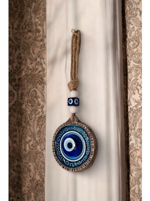 Revard Home Nazar Boncuklu Seramik Nakışlı Mavi Boncuk Desenli Yuvarlak Dekoratifli Çok Amaçlı Süs Eşya 9 x 17 cm