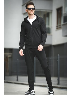 Oksit Gervasio Slim Fit Dalgıç Kumaş Kapüşonlu Fermuarlı Erkek Eşofman Takımı