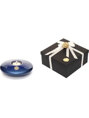 Missi Mavi Golden Glow Cam Mumluk ve Tealight Seti (Dekoratif Sıvama Kutulu)