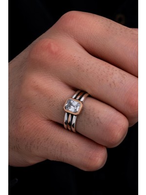 Osmanlı Gümüş Erkek Gümüş Yüzük - Beyaz Zirkon Taşlı Ince Kibar Erkek Yüzüğü