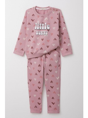 Breeze Kız Bebek Eşofman Takım Renkli Kalp Desenli 9 Ay-3 Yaş, Gülkurusu