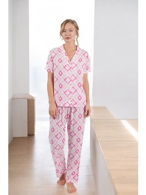 Colords Kadın Geometrik Desen Düğmeli Pijama Takımı