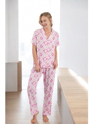 Colords Kadın Geometrik Desen Düğmeli Pijama Takımı