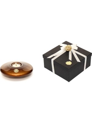 Missi Kahverengi Golden Glow Cam Mumluk ve Tealight Seti (Dekoratif Sıvama Kutulu)